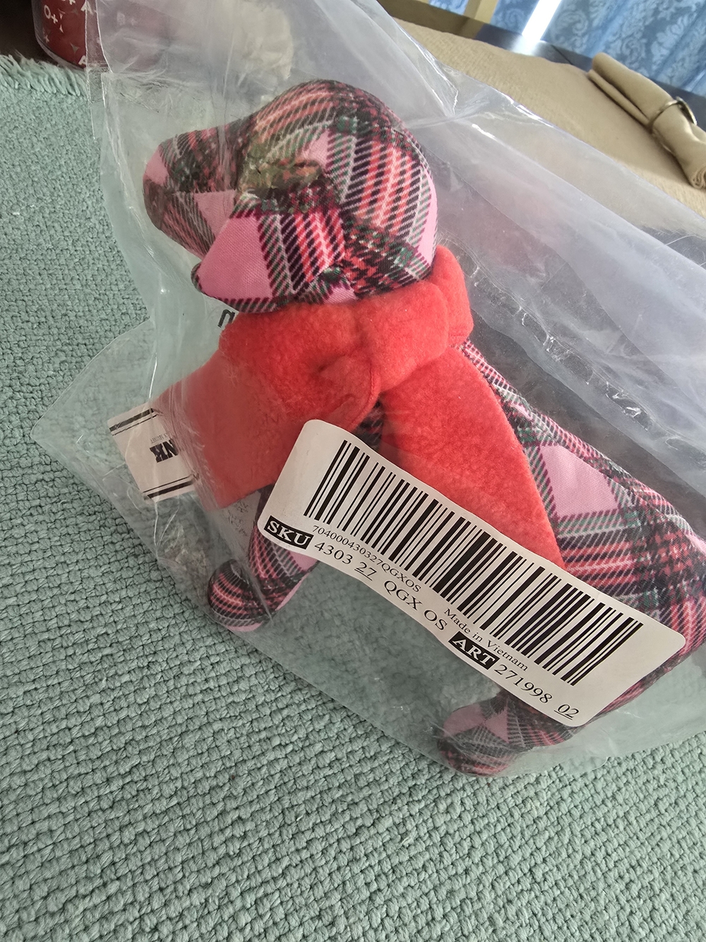 Victoria's Secret Pink Plaid Kids Plush Accessory with Red Scarf